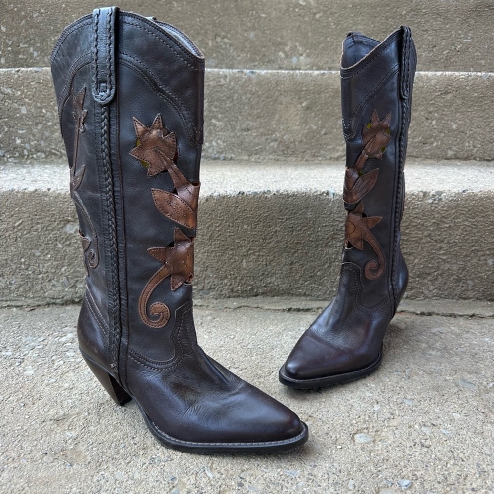 White Mountain Dark Brown + Bronze Leather Western Heeled Boots - Picture 10 of 15